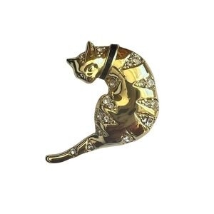 Cat Brooch with Collar and Rhinestones